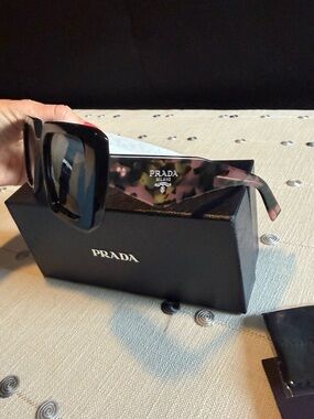 Prada Milano Tortoiseshell Square Sunglasses - Black & Pink Tortoise